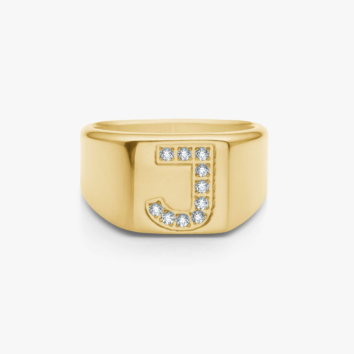Crystal Letter Square Signet Ring 18K Gold Plated