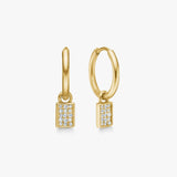 Classic Square Crystal Hoop Earrings, 18K Gold Plated, 10 mm
