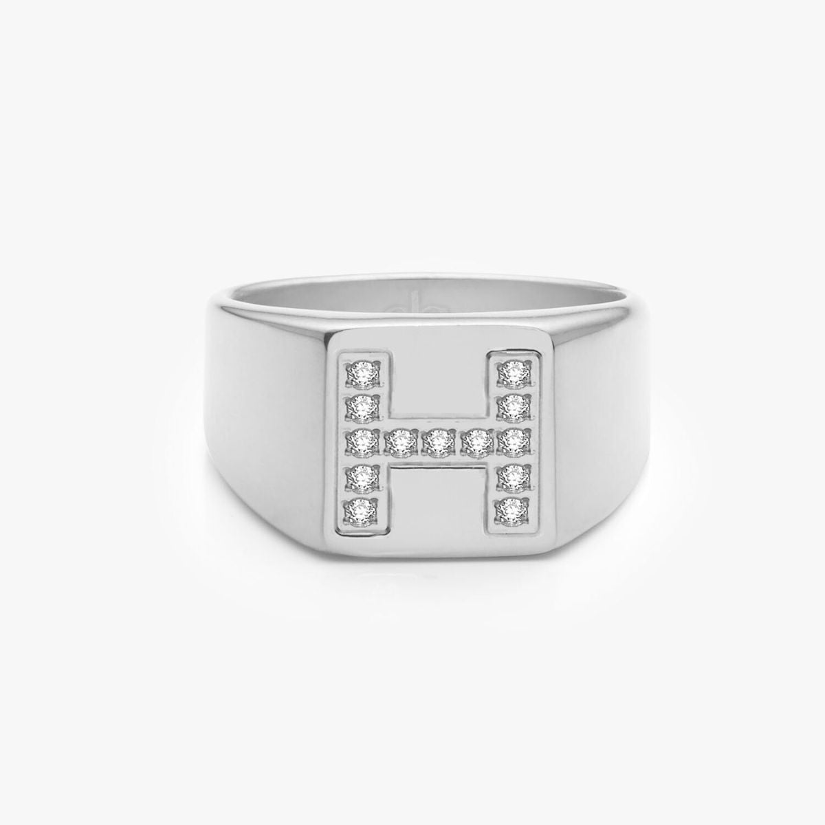 Crystal Letter Square Signet Ring, 925 Silver