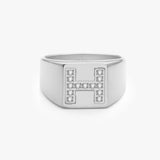 Crystal Letter Square Signet Ring, 925 Silver