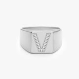 Crystal Letter Square Signet Ring, 925 Silver