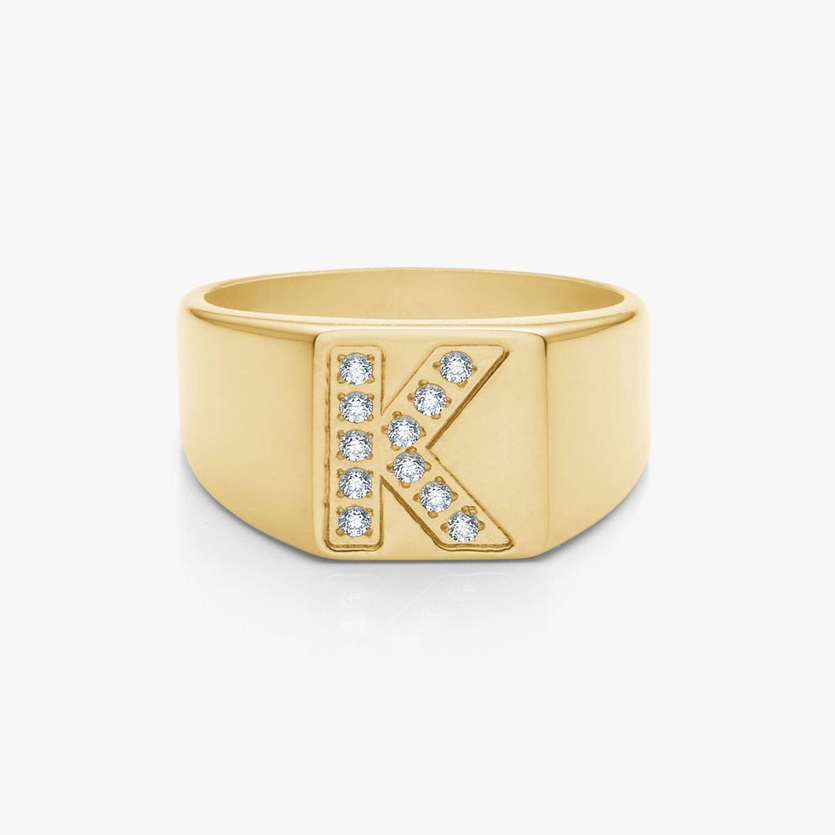Crystal Letter Square Signet Ring 18K Gold Plated
