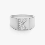 Crystal Letter Square Signet Ring, 925 Silver