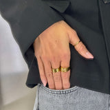 Crystal Letter Square Signet Ring 18K Gold Plated