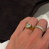 Oval Organic Crystal Ring, 18K Gold Plated