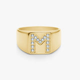 Crystal Letter Square Signet Ring 18K Gold Plated