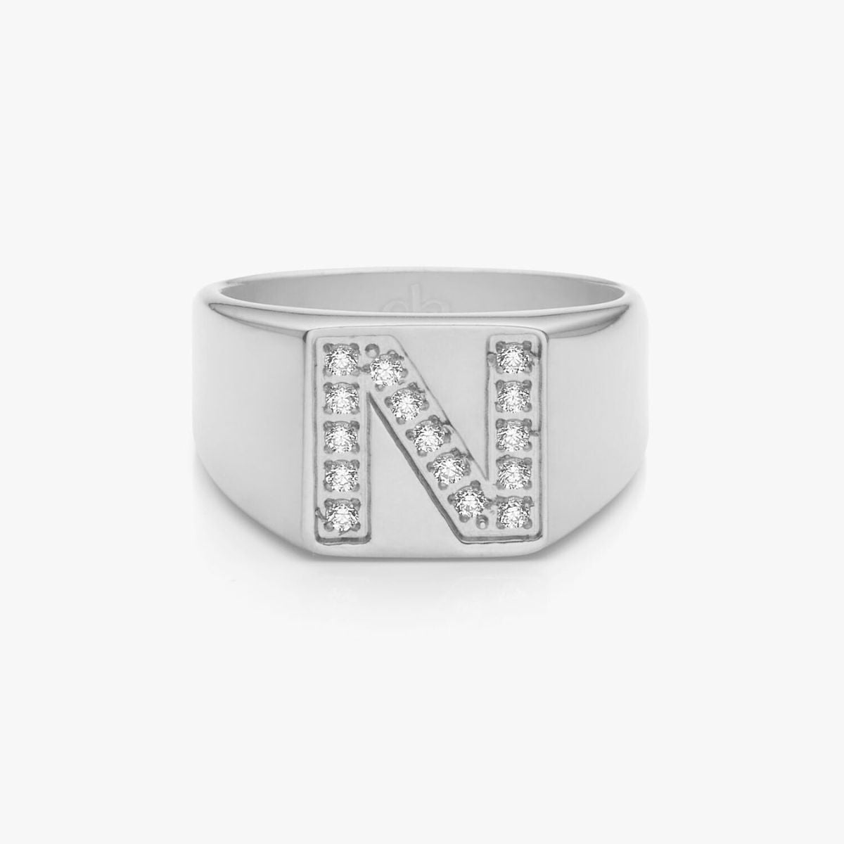 Crystal Letter Square Signet Ring, 925 Silver