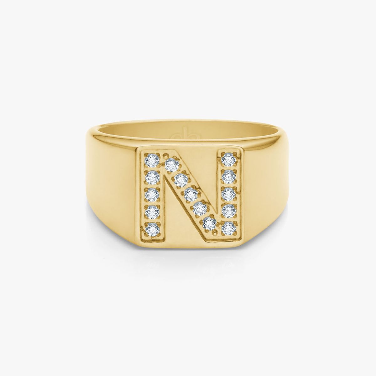 Crystal Letter Square Signet Ring 18K Gold Plated