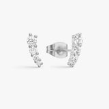 Row Crystal Stud Earrings, 925 Silver