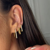 Small Square Crystal Hoop Earrings, 18K Gold Plated
