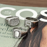 Square Crystal Signet Ring, 925 Silver