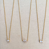 Floating Cushion Crystal Necklace, 18K Gold Plated