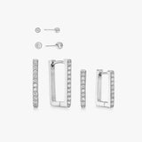 Square Crystal Hoop & Stud Set 925 Silver