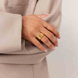 Hammered Band Ring 18K Gold Plated 8 mm